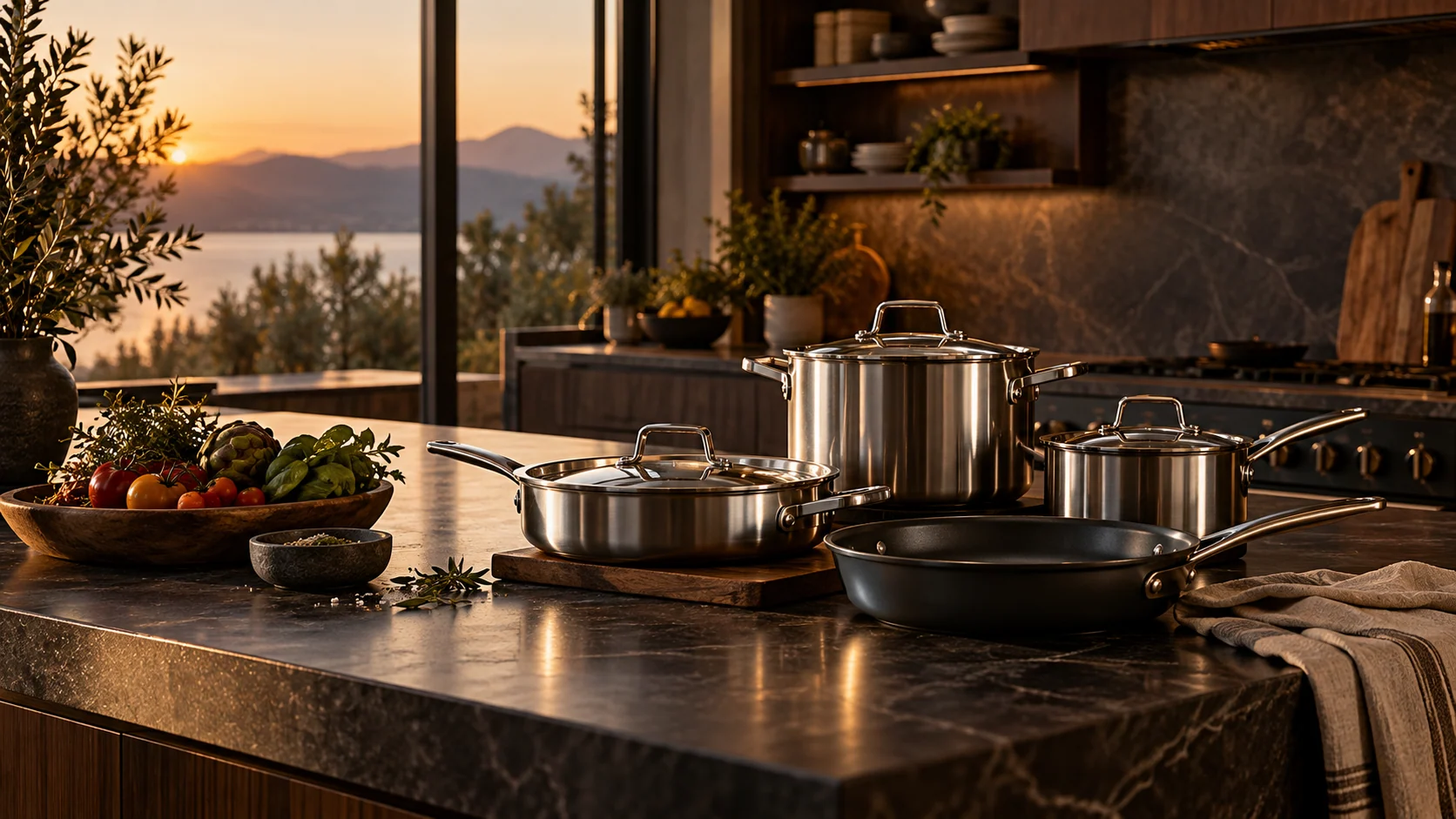 SAFA cookware arranged in a warm modern kitchen